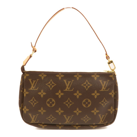 LOUIS VUITTON Monogram Pochette Accessoires金扣手挽袋棕色