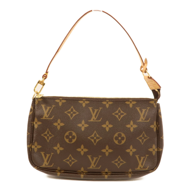 LOUIS VUITTON Monogram Pochette Accessoires金扣手挽袋棕色-1