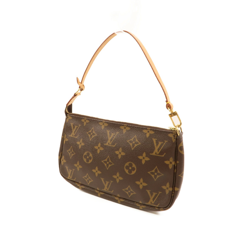 LOUIS VUITTON Monogram Pochette Accessoires金扣手挽袋棕色-2