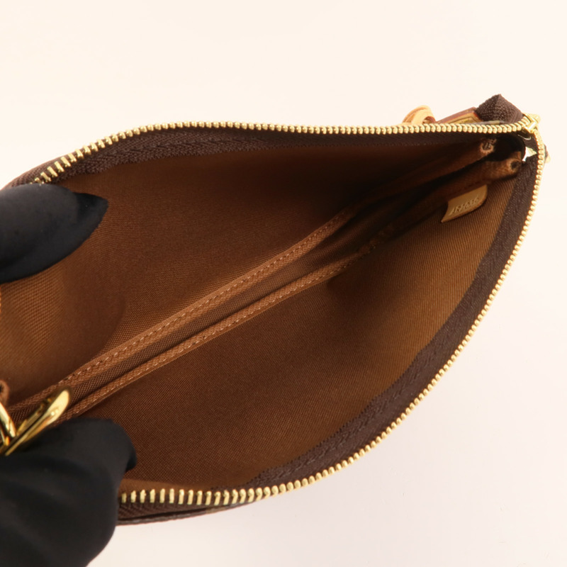LOUIS VUITTON Monogram Pochette Accessoires金扣手挽袋棕色-4
