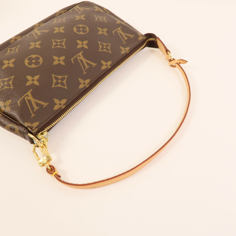 LOUIS VUITTON Monogram Pochette Accessoires金扣手挽袋棕色-5