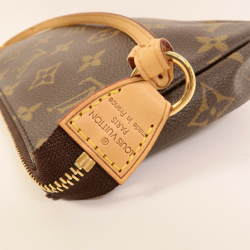LOUIS VUITTON Monogram Pochette Accessoires金扣手挽袋棕色-6