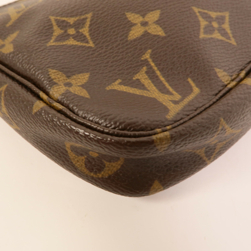 LOUIS VUITTON Monogram Pochette Accessoires金扣手挽袋棕色-9
