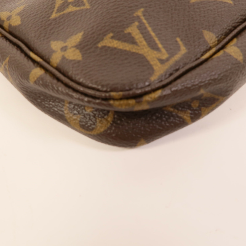LOUIS VUITTON Monogram Pochette Accessoires金扣手挽袋棕色-10