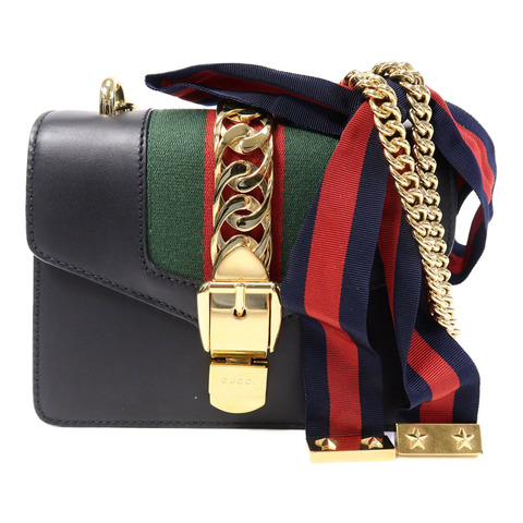 GUCCI 牛皮皮革Sylvie鏈帶肩背袋