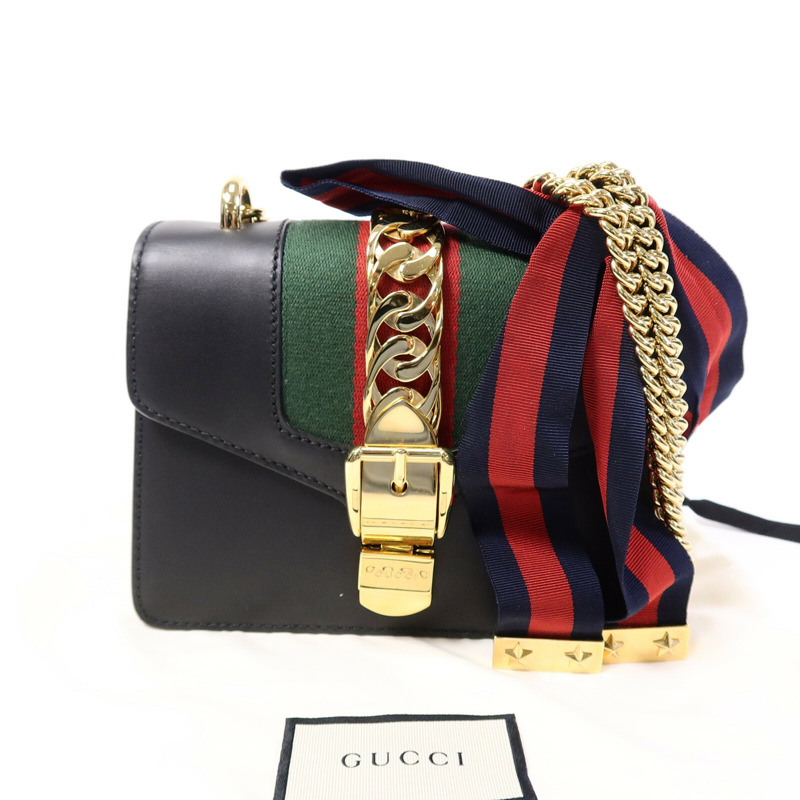 GUCCI 牛皮皮革Sylvie鏈帶肩背袋-9