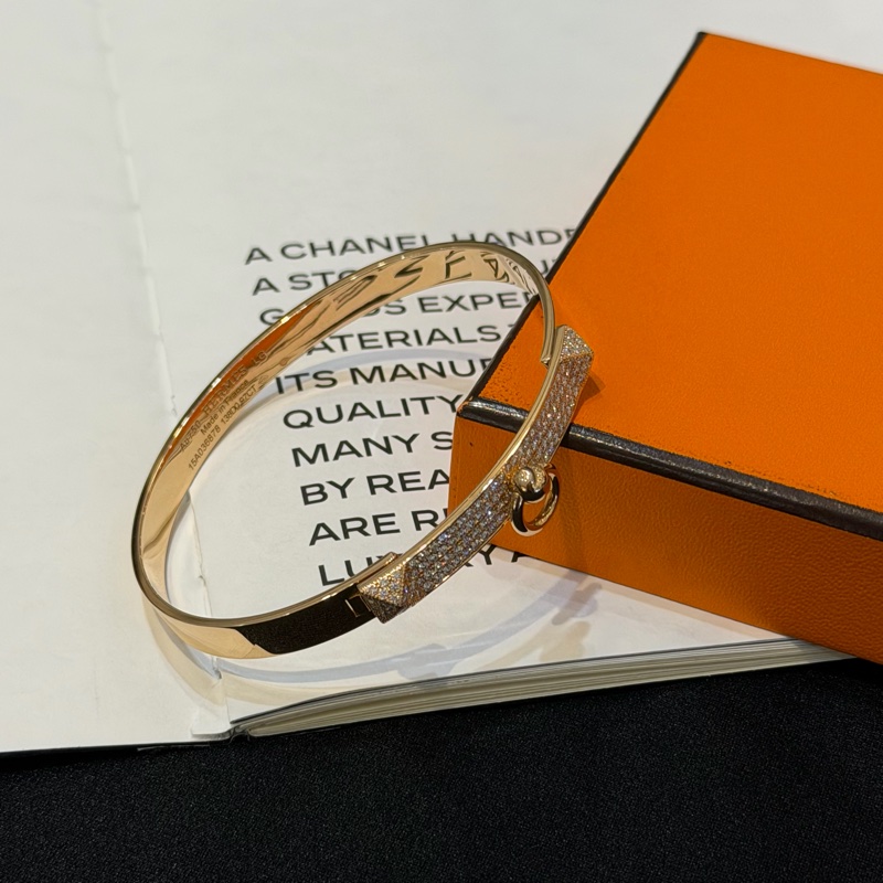 HERMES CDC750玫瑰金半鑽手環/LG-1