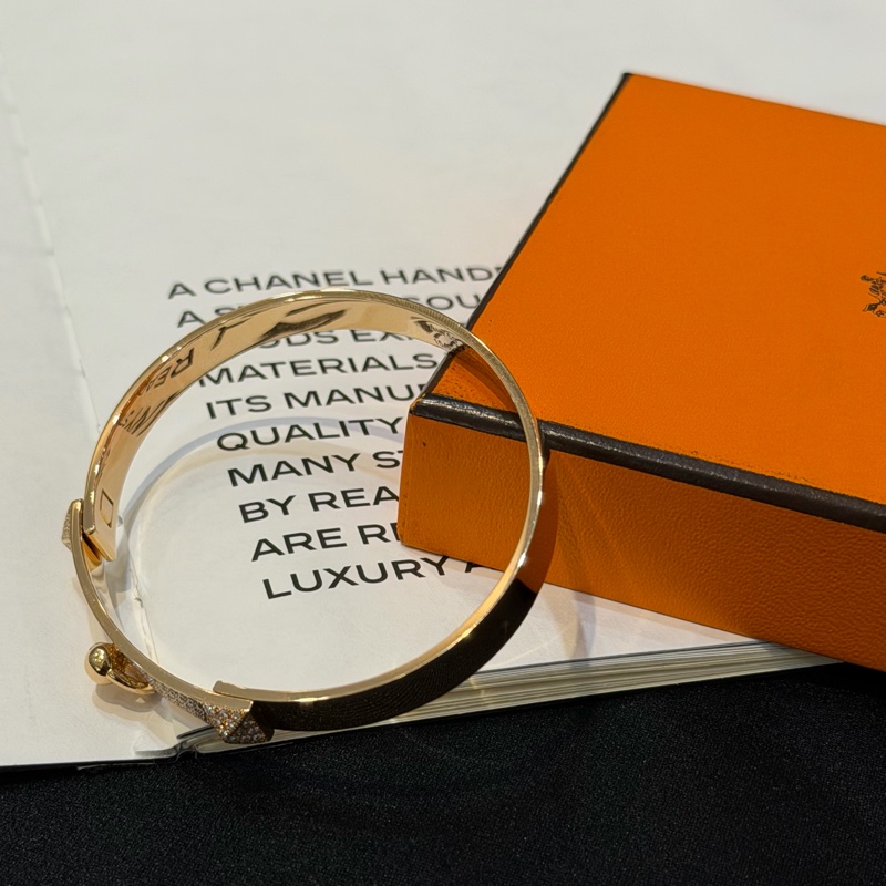 HERMES CDC750玫瑰金半鑽手環/LG-2