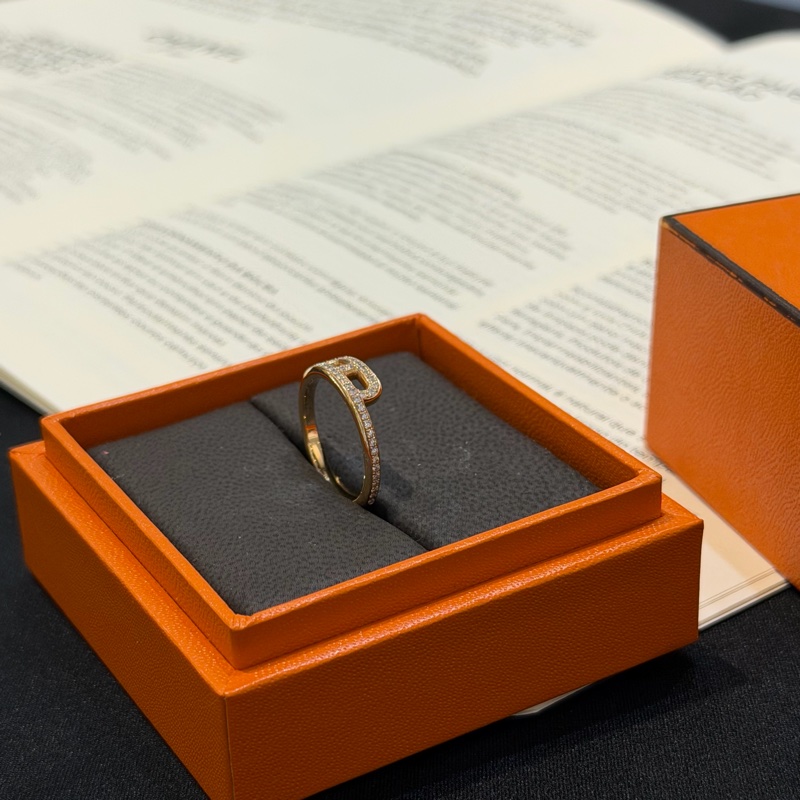 HERMES玫瑰金滿鑽豬鼻子戒指/50-2