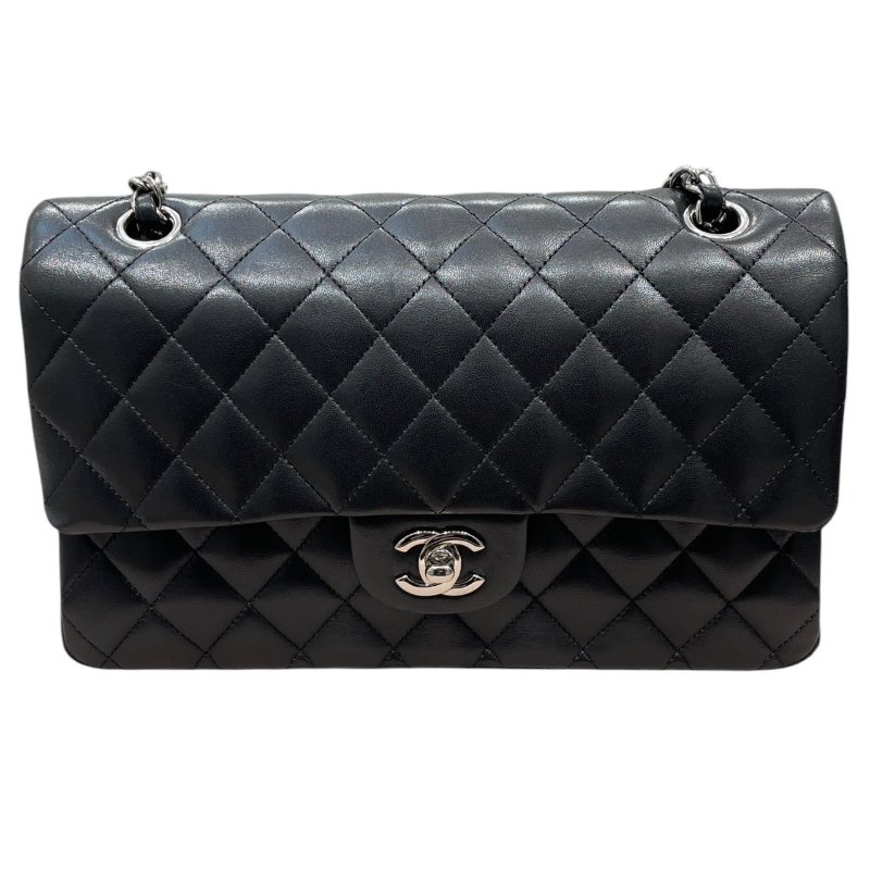 CHANEL 香奈兒 MATELASSE CF25 經典口蓋包 25公分 羊皮 黑色 銀釦-1