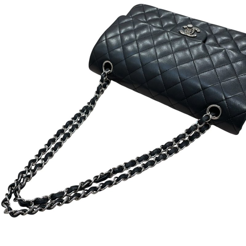 CHANEL 香奈兒 MATELASSE CF25 經典口蓋包 25公分 羊皮 黑色 銀釦-10