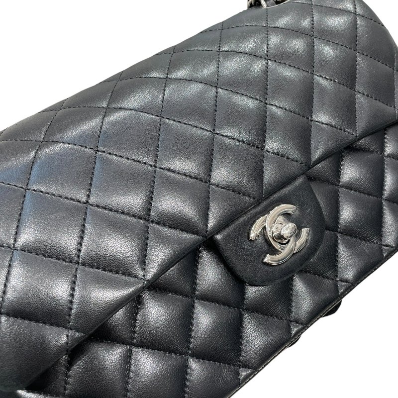CHANEL 香奈兒 MATELASSE CF25 經典口蓋包 25公分 羊皮 黑色 銀釦-11