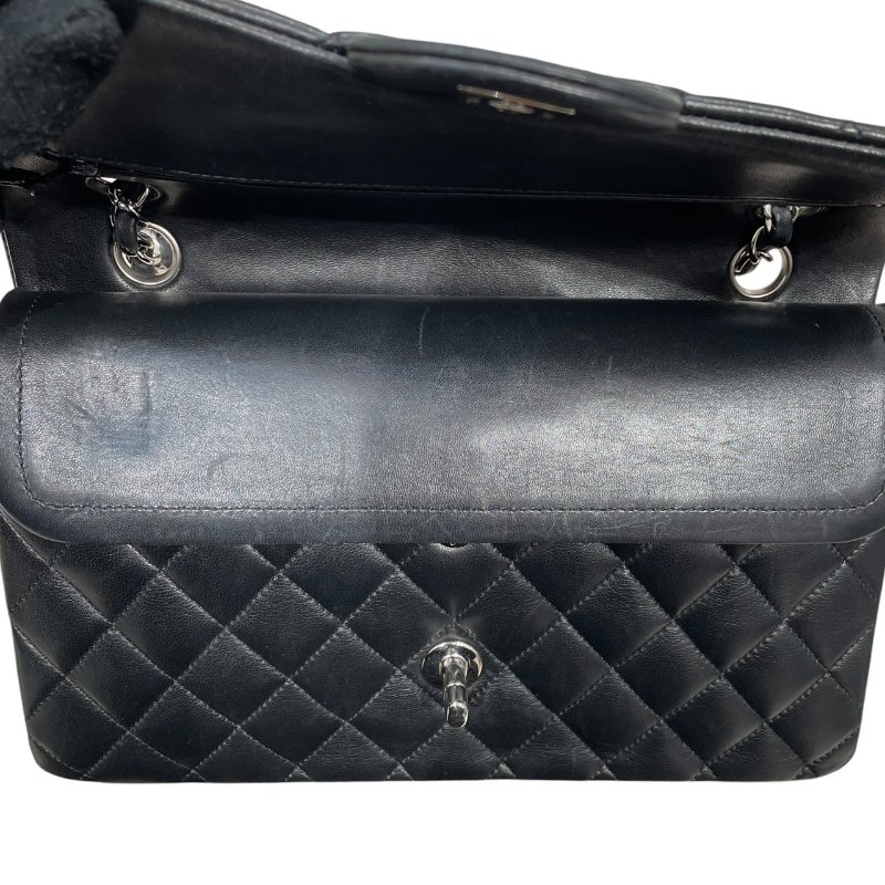 CHANEL 香奈兒 MATELASSE CF25 經典口蓋包 25公分 羊皮 黑色 銀釦-13