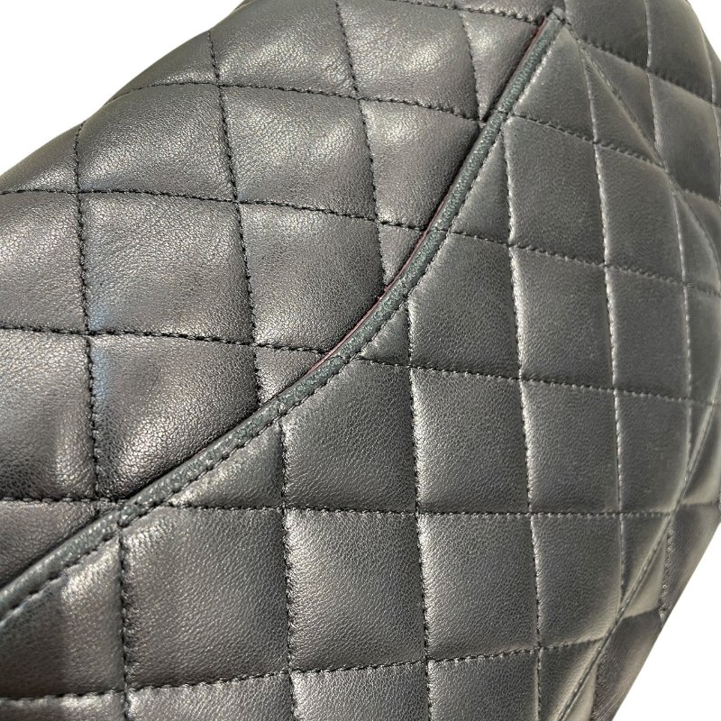 CHANEL 香奈兒 MATELASSE CF25 經典口蓋包 25公分 羊皮 黑色 銀釦-16