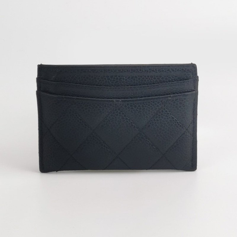 Chanel 牛皮純色雙C logo菱格絎縫卡包-3