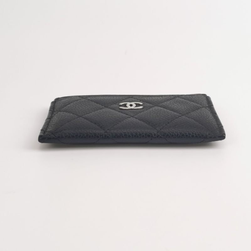 Chanel 牛皮純色雙C logo菱格絎縫卡包-4