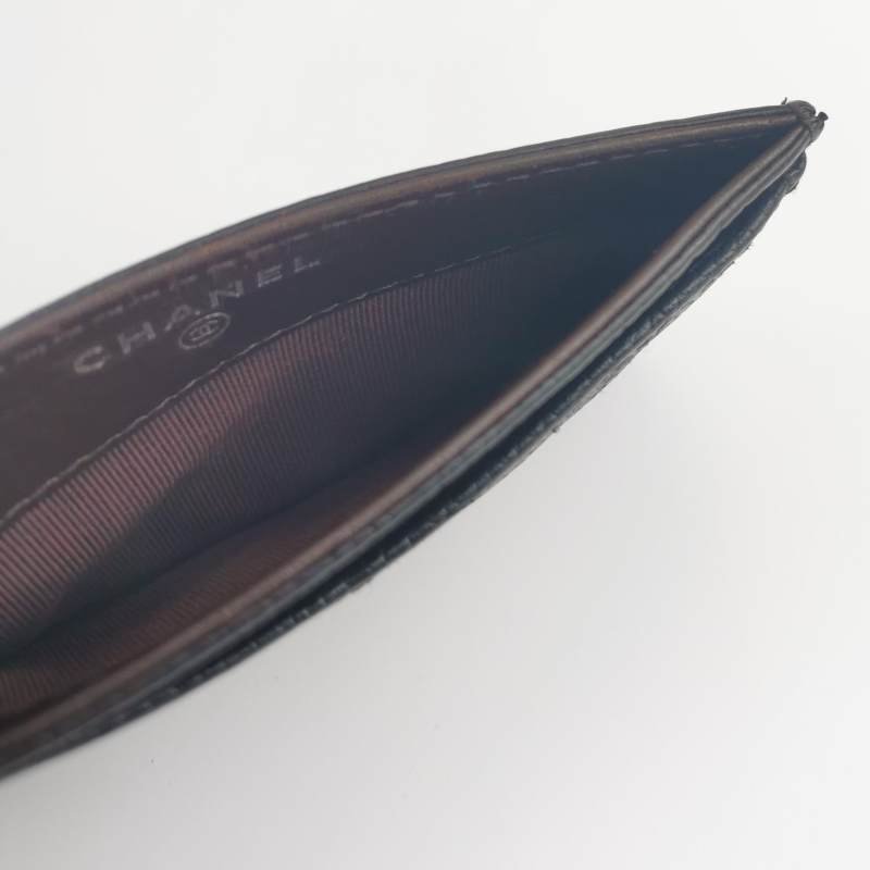 Chanel 牛皮純色雙C logo菱格絎縫卡包-5