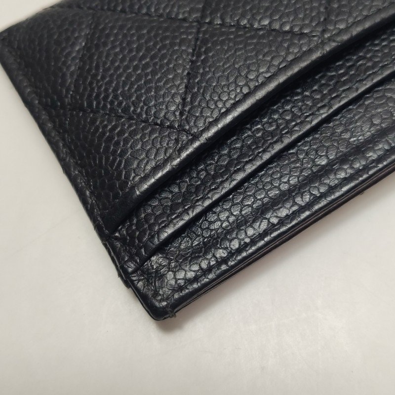 Chanel 牛皮純色雙C logo菱格絎縫卡包-9