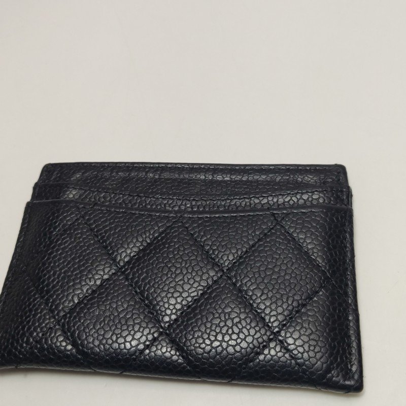 Chanel 牛皮純色雙C logo菱格絎縫卡包-12