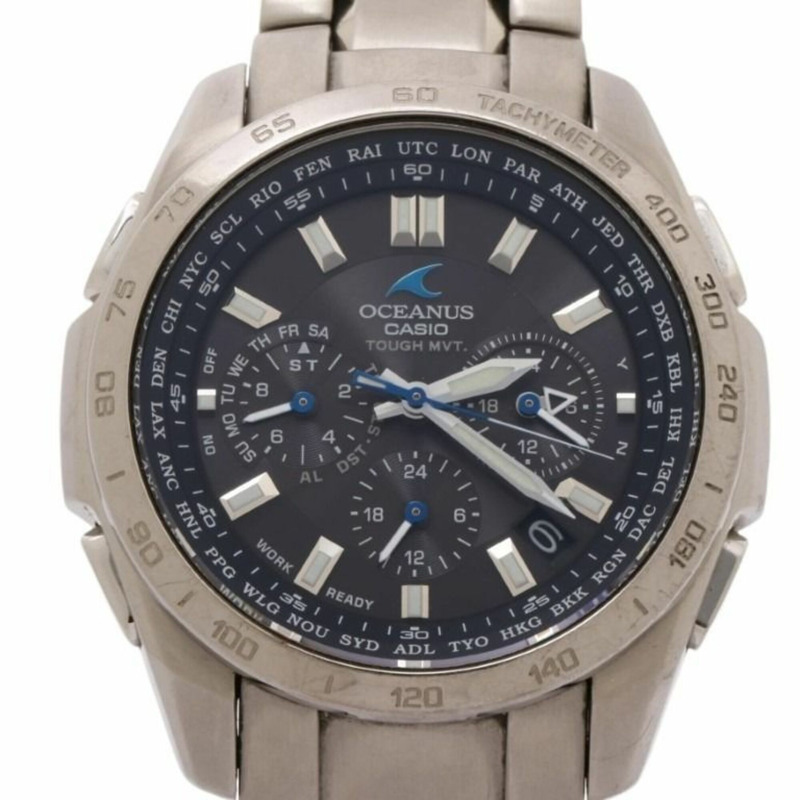 卡西歐 Oceanus OCW-T600-1AJF 黑色銀色鈦金屬男士模擬腕錶-0