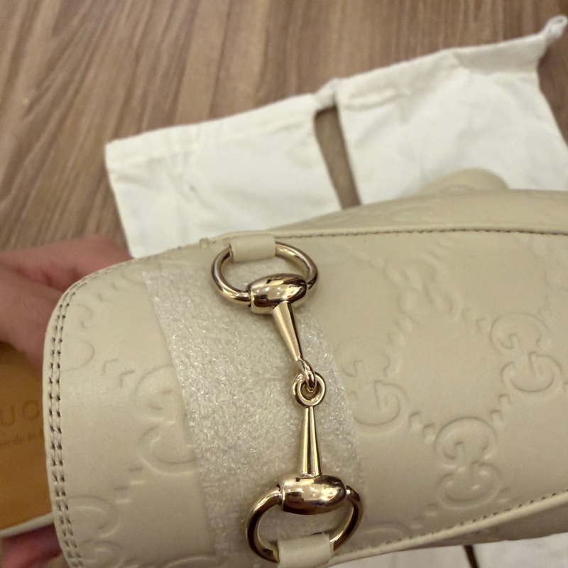 Gucci 經典馬銜釦 GG印花白色牛皮穆勒拖-4