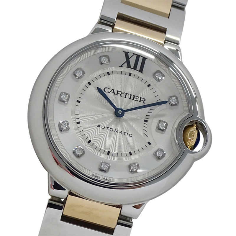 卡地亞 Ballon Bleu 男孩自動腕錶，鑲嵌 11 顆鑽石，不鏽鋼 (SS) 和玫瑰金 (PG)，型號 WE902031。-0