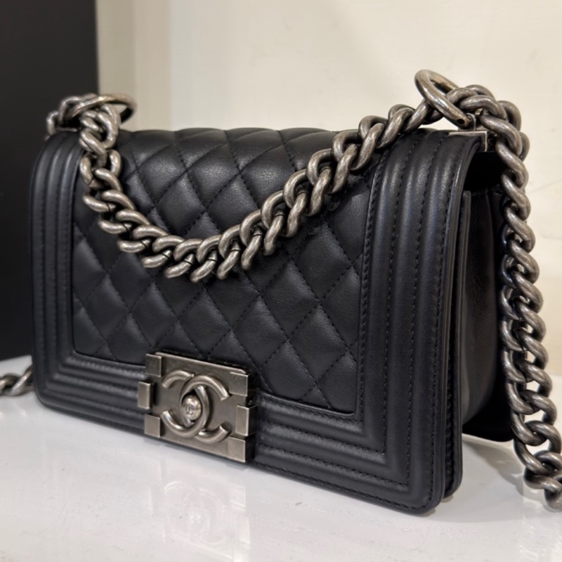 CHANEL香奈兒Leboy20小號閒置復古黑銀扣包況啵好🪿🪿-12