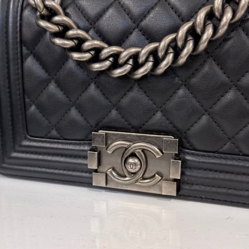 CHANEL香奈兒Leboy20小號閒置復古黑銀扣包況啵好🪿🪿-13