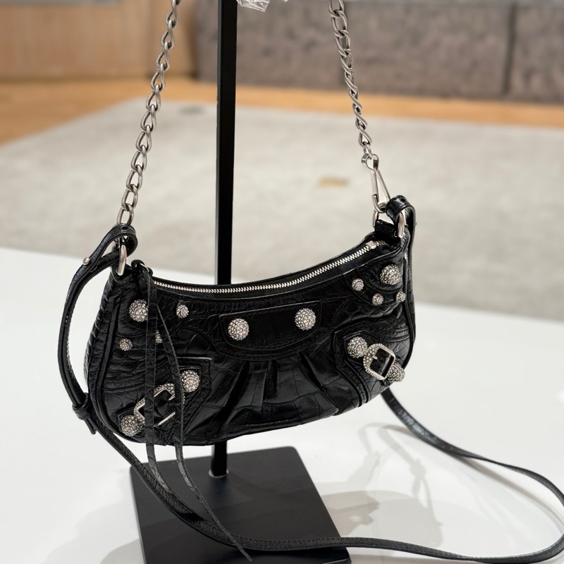 98新 Balenciaga 巴黎世家 Le Cagole鰐魚壓紋mini鑽扣月牙機車包-1