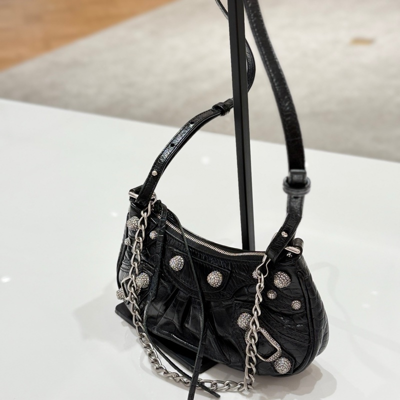 98新 Balenciaga 巴黎世家 Le Cagole鰐魚壓紋mini鑽扣月牙機車包-2