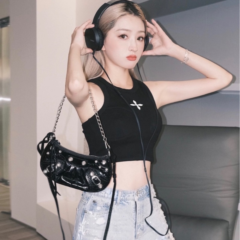 98新 Balenciaga 巴黎世家 Le Cagole鰐魚壓紋mini鑽扣月牙機車包-5