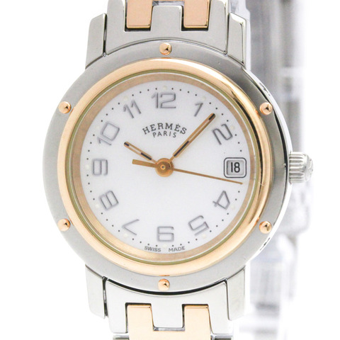 愛馬仕 Clipper 珍珠母貝錶盤粉金鍍層精鋼腕錶 CL4.221 拋光