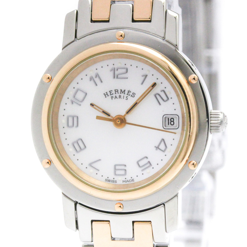 愛馬仕 Clipper 珍珠母貝錶盤粉金鍍層精鋼腕錶 CL4.221 拋光-0