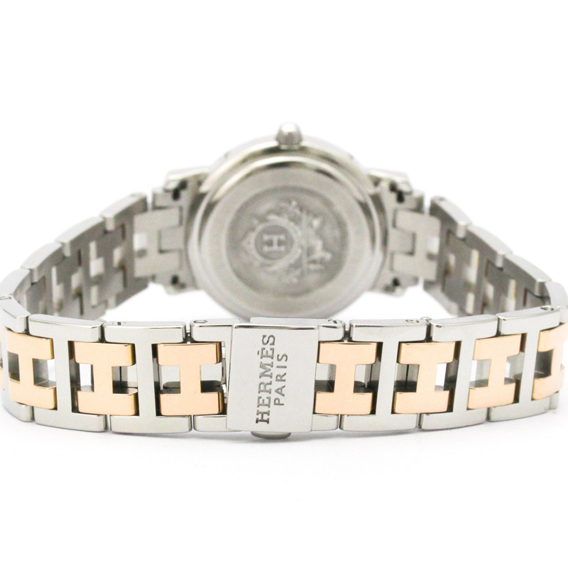 愛馬仕 Clipper 珍珠母貝錶盤粉金鍍層精鋼腕錶 CL4.221 拋光-4