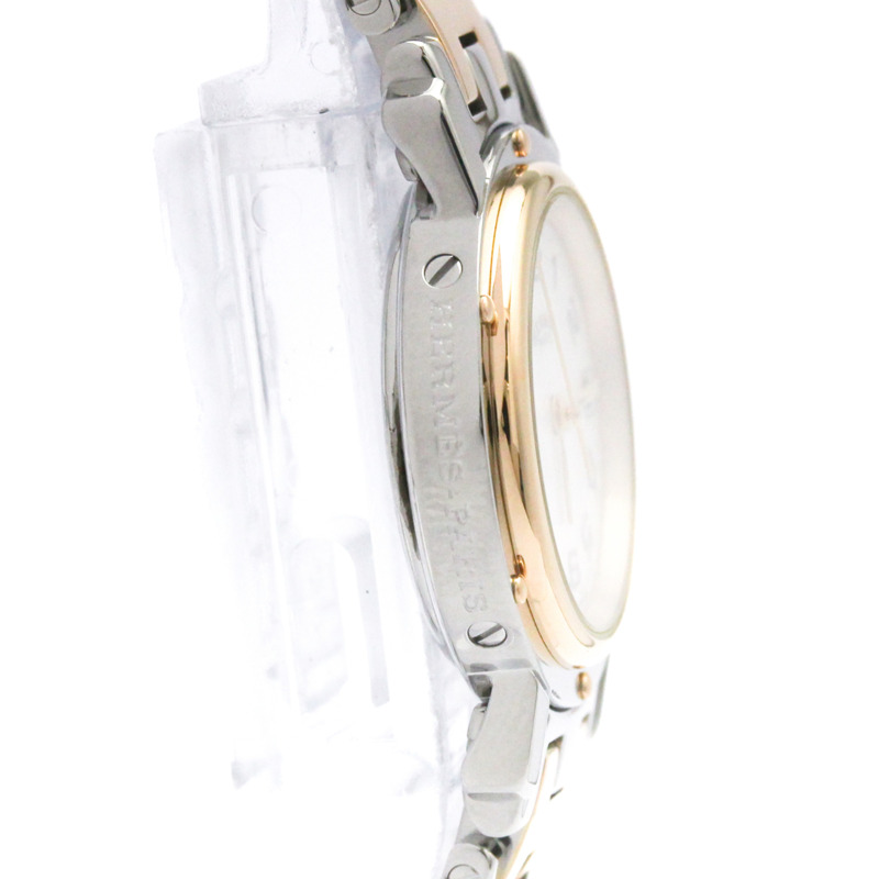 愛馬仕 Clipper 珍珠母貝錶盤粉金鍍層精鋼腕錶 CL4.221 拋光-7