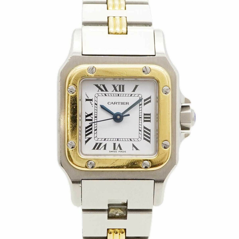 卡地亞 Santos Galbee SM Godron 手鐲 0902 白色錶盤女士腕錶-0