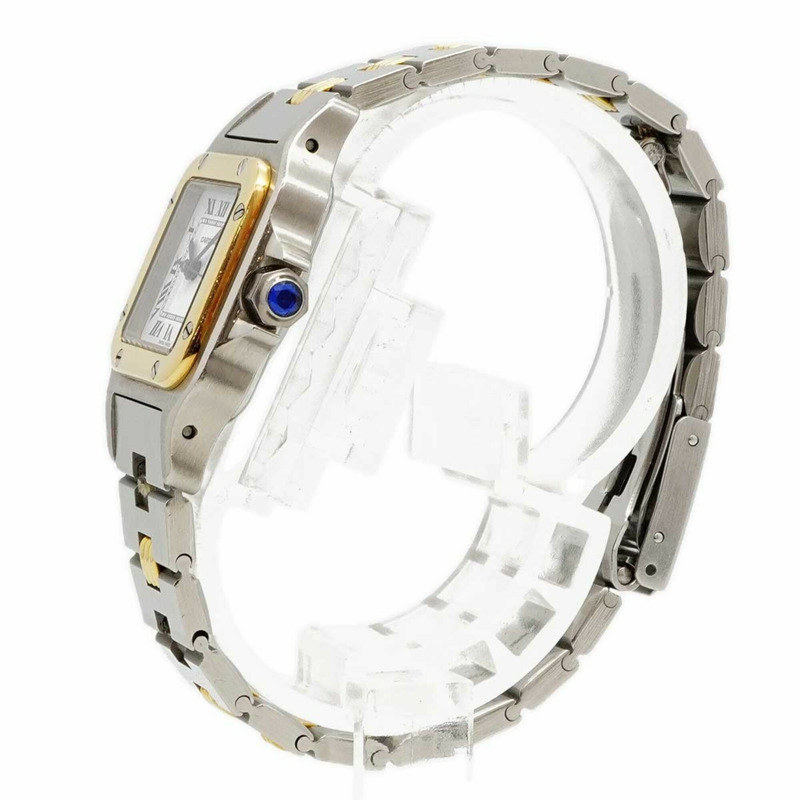 卡地亞 Santos Galbee SM Godron 手鐲 0902 白色錶盤女士腕錶-1