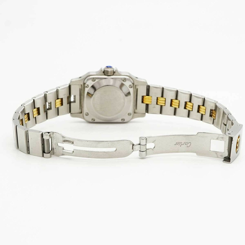 卡地亞 Santos Galbee SM Godron 手鐲 0902 白色錶盤女士腕錶-3