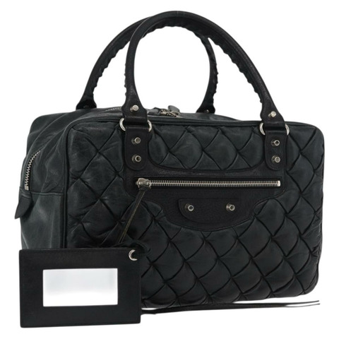 BALENCIAGA Matelasse 手提包，黑色銀色皮革，貨號 168031，正品號 176383A