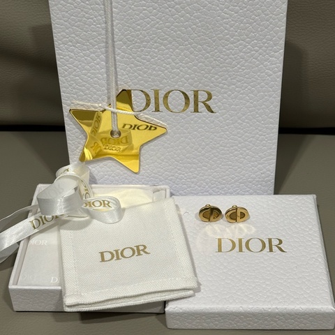 全套 有收據 Dior 金色CD小logo耳環