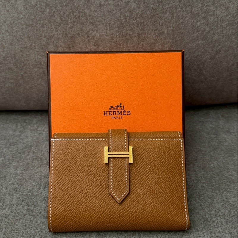 愛馬仕bearn H金棕三折短夾-0