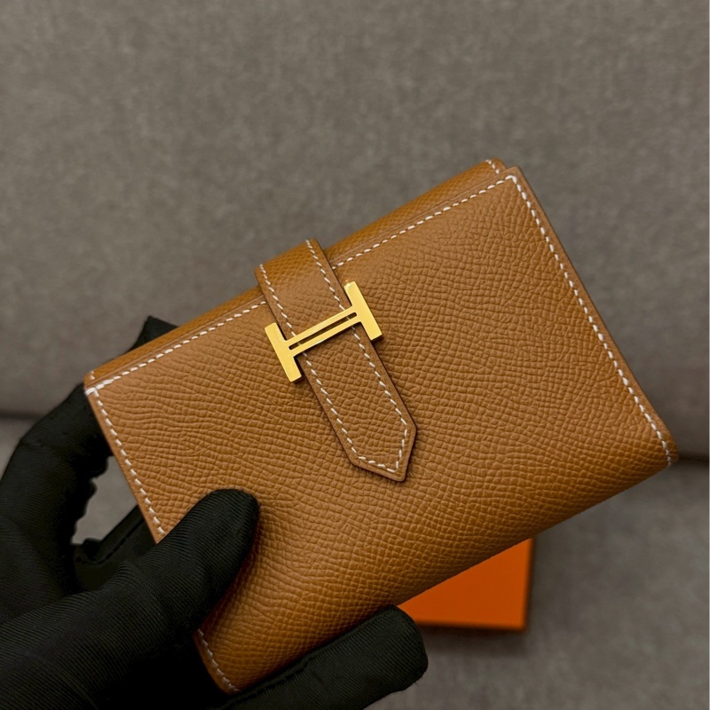 愛馬仕bearn H金棕三折短夾-3