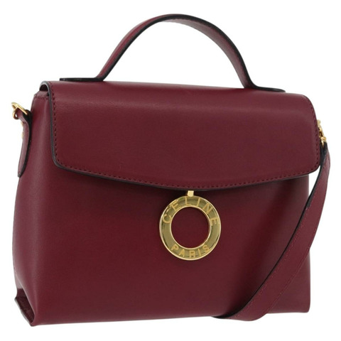 CELINE Circle 手提包 皮革 兩用 酒紅色 金色 正品 176822A