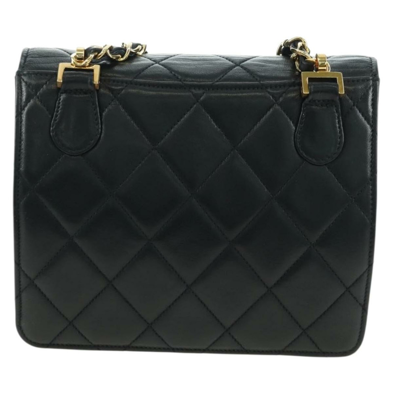 【日本直送】香奈兒 (CHANEL) 絎縫鏈條肩背包，羊皮材質，黑色，金色雙C標誌，正品編號 175888SAV-1
