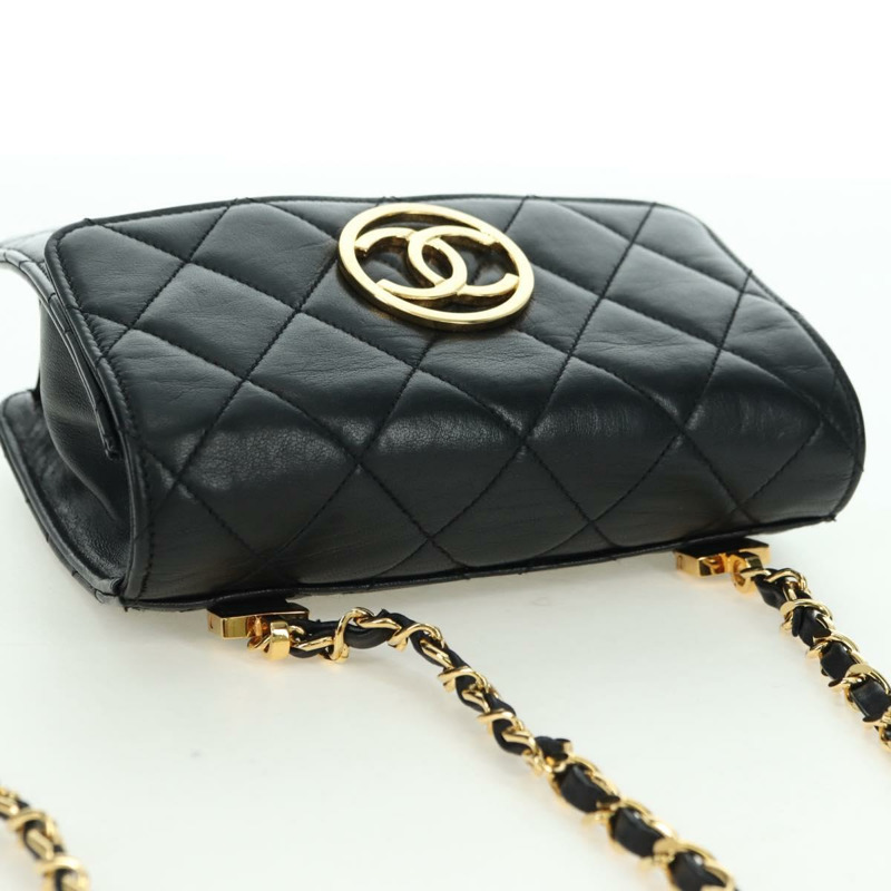 【日本直送】香奈兒 (CHANEL) 絎縫鏈條肩背包，羊皮材質，黑色，金色雙C標誌，正品編號 175888SAV-5