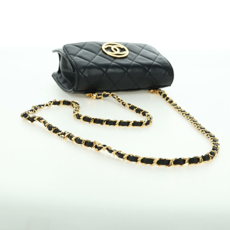 【日本直送】香奈兒 (CHANEL) 絎縫鏈條肩背包，羊皮材質，黑色，金色雙C標誌，正品編號 175888SAV-6