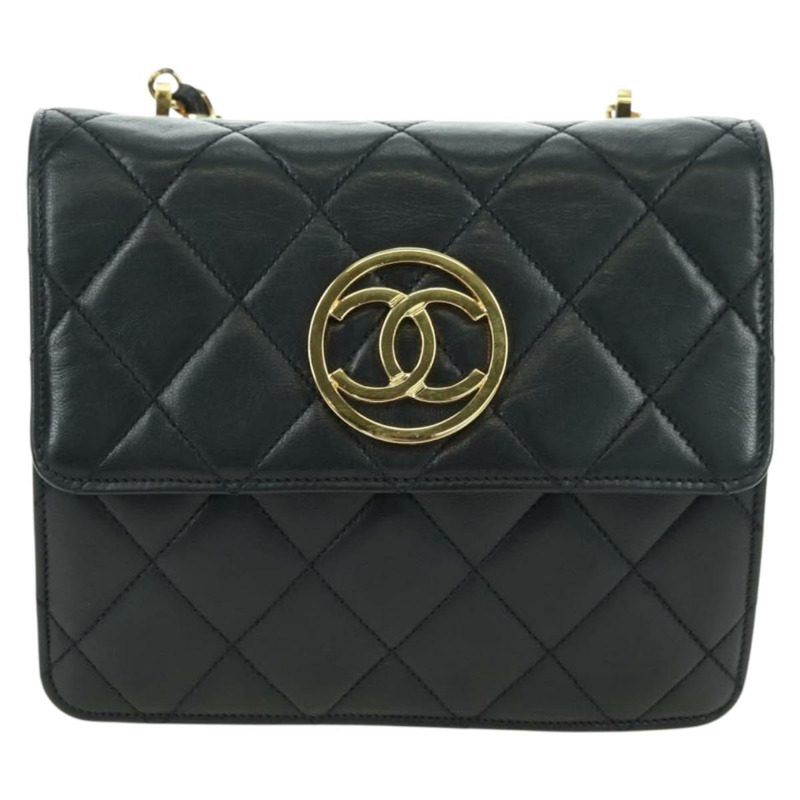 【日本直送】香奈兒 (CHANEL) 絎縫鏈條肩背包，羊皮材質，黑色，金色雙C標誌，正品編號 175888SAV-12
