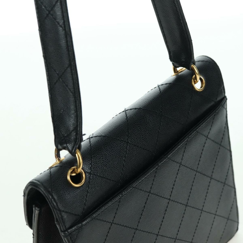 【日本直送】香奈兒 (CHANEL) Matelasse 單肩包，魚子醬紋皮革，黑色，金色雙C標誌，正品編號 175887SAV-5