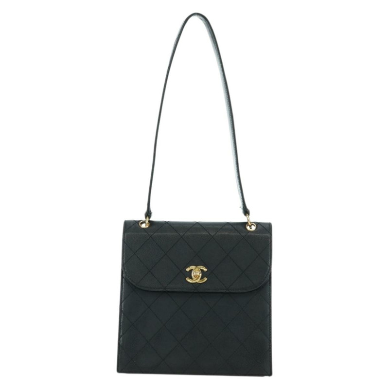 【日本直送】香奈兒 (CHANEL) Matelasse 單肩包，魚子醬紋皮革，黑色，金色雙C標誌，正品編號 175887SAV-12