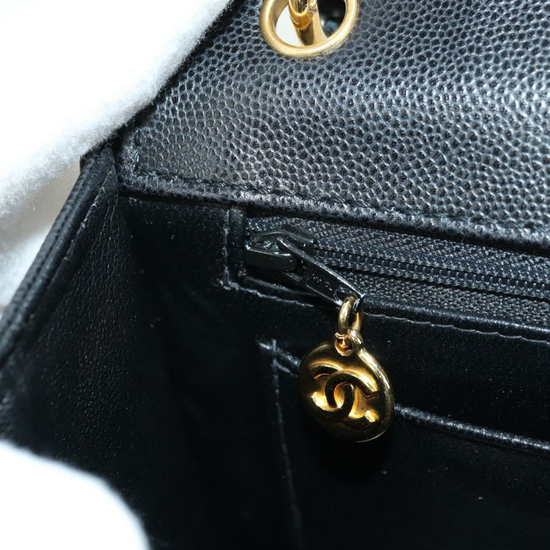 【日本直送】香奈兒 (CHANEL) Matelasse 單肩包，魚子醬紋皮革，黑色，金色雙C標誌，正品編號 175887SAV-21